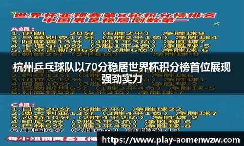 杭州乒乓球队以70分稳居世界杯积分榜首位展现强劲实力
